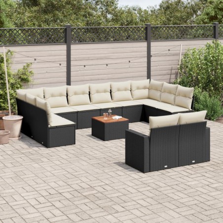 vidaXL Set de sofás de jardín y cojines 13 pzas ratán sintético negro
