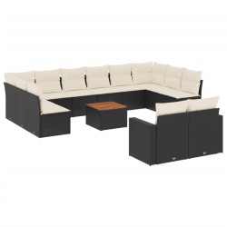 vidaXL Set de sofás de jardín y cojines 13 pzas ratán sintético negro