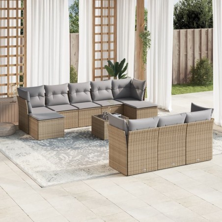vidaXL Juego de sofás jardín con cojines beige 10 pzas ratán sintético