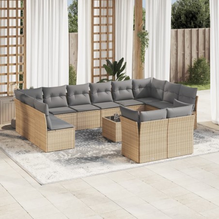 vidaXL Set sofás de jardín con cojines 13 pzas ratán sintético beige