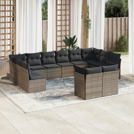 vidaXL Set de sofás de jardín 12 pzas con cojines ratán sintético gris