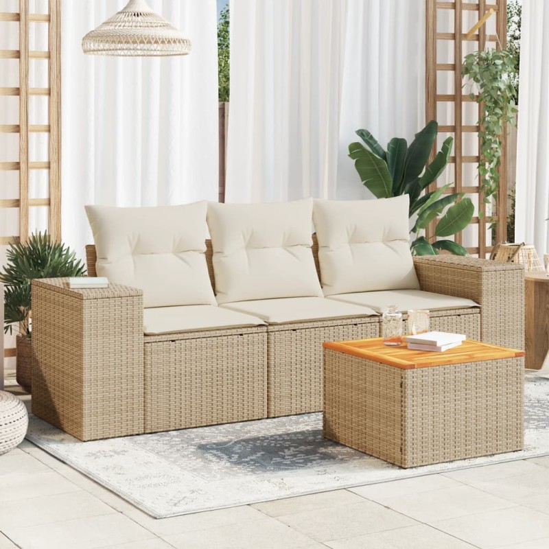 vidaXL Juego de sofás jardín con cojines 4 pzas ratán sintético beige