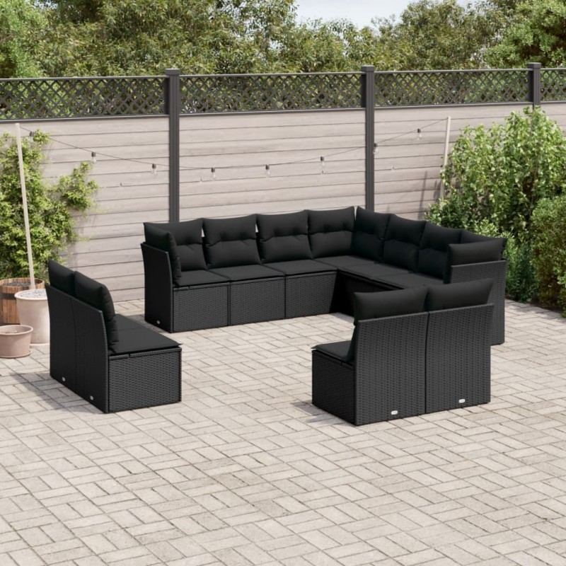 vidaXL Set de sofás de jardín 11 pzas y cojines ratán sintético negro vidaXL Set de sofás de jardín 11 pzas y cojines ratán sintético negro