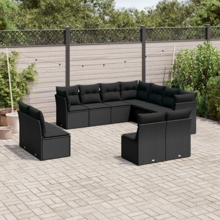 vidaXL Set de sofás de jardín 11 pzas y cojines ratán sintético negro