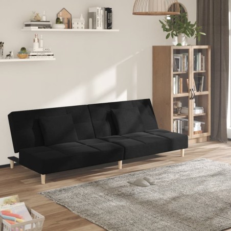 vidaXL Sofá cama de 2 plazas con dos almohadas tela negro