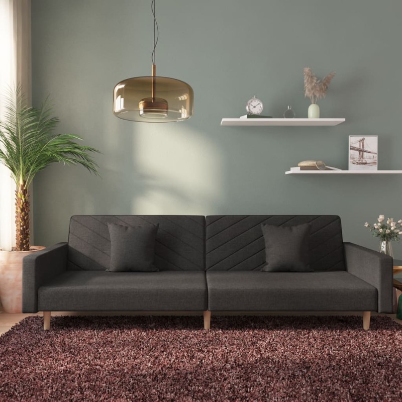 vidaXL Sofá cama de 2 plazas con dos almohadas tela negro vidaXL Sofá cama de 2 plazas con dos almohadas tela negro