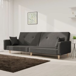 vidaXL Sofá cama de 2 plazas con dos almohadas tela gris oscuro
