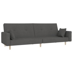 vidaXL Sofá cama de 2 plazas con dos almohadas tela gris oscuro