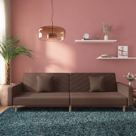 vidaXL Sofá cama de 2 plazas con dos almohadas tela gris taupe