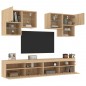 vidaXL Muebles de TV de pared con luces LED 6 piezas roble sonoma