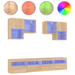 vidaXL Muebles de TV de pared con luces LED 6 piezas roble sonoma