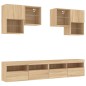 vidaXL Muebles de TV de pared con luces LED 6 piezas roble sonoma