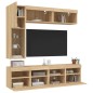 vidaXL Muebles de TV de pared con luces LED 7 piezas roble sonoma vidaXL Muebles de TV de pared con luces LED 7 piezas roble sonoma
