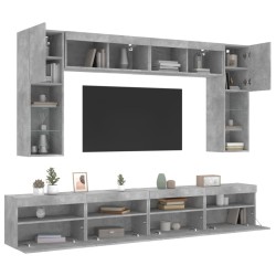 vidaXL Muebles de TV de pared con luces LED 8 piezas gris hormigón