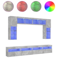 vidaXL Muebles de TV de pared con luces LED 8 piezas gris hormigón