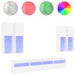 vidaXL Muebles de TV de pared con luces LED 7 piezas blanco