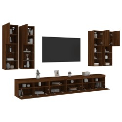 vidaXL Muebles de TV de pared con luces LED 7 piezas marrón roble