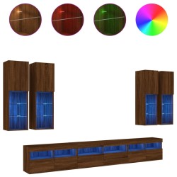vidaXL Muebles de TV de pared con luces LED 7 piezas marrón roble