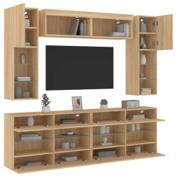 vidaXL Muebles de TV de pared con luces LED 6 piezas roble sonoma