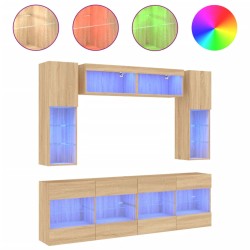 vidaXL Muebles de TV de pared con luces LED 6 piezas roble sonoma