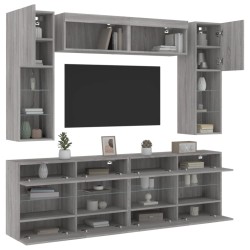 vidaXL Muebles de TV de pared con luces LED 6 piezas gris sonoma
