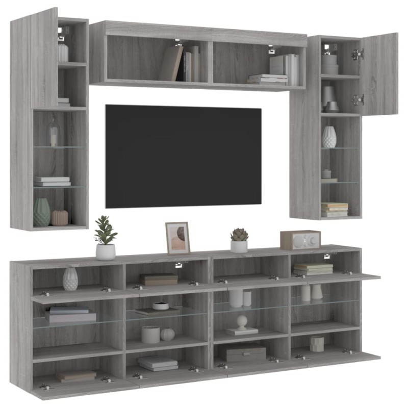 vidaXL Muebles de TV de pared con luces LED 6 piezas gris sonoma vidaXL Muebles de TV de pared con luces LED 6 piezas gris sonoma