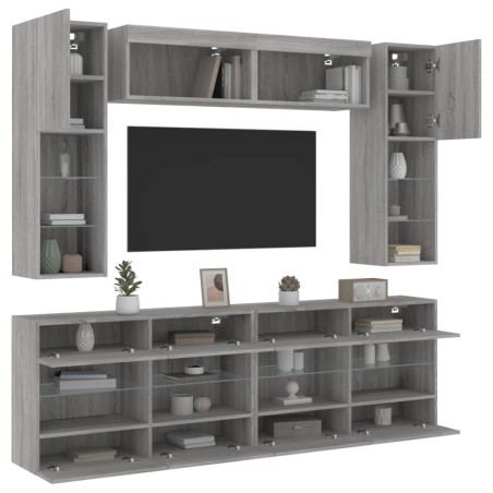 vidaXL Muebles de TV de pared con luces LED 6 piezas gris sonoma