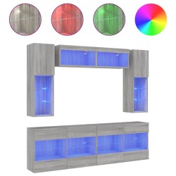 vidaXL Muebles de TV de pared con luces LED 6 piezas gris sonoma