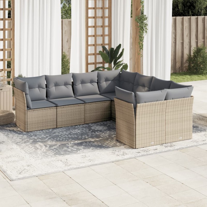 vidaXL Juego de sofás de jardín con cojines beige 8 pzas ratán PE