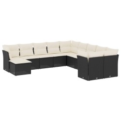 vidaXL Set de sofás de jardín 11 pzas y cojines ratán sintético negro