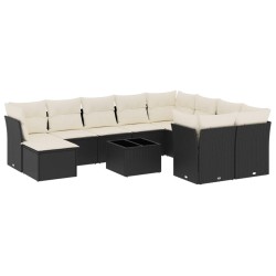 vidaXL Set de sofás de jardín 11 pzas y cojines ratán sintético negro