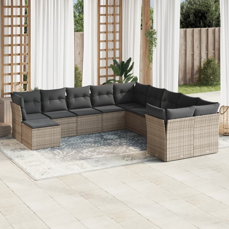 vidaXL Set de sofás de jardín 11 pzas y cojines ratán sintético gris vidaXL Set de sofás de jardín 11 pzas y cojines ratán sintético gris