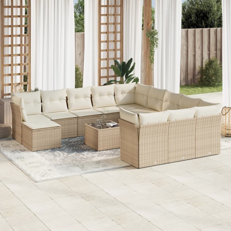 vidaXL Set sofás de jardín con cojines 13 pzas ratán sintético beige vidaXL Set sofás de jardín con cojines 13 pzas ratán sintético beige