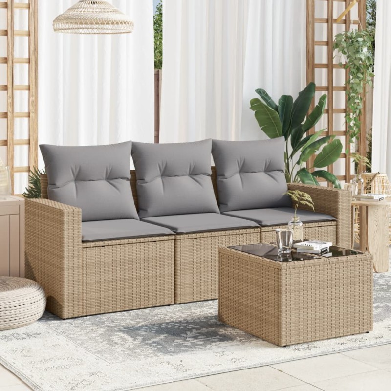 vidaXL Juego de sofás jardín con cojines 4 pzas ratán sintético beige vidaXL Juego de sofás jardín con cojines 4 pzas ratán sintético beige