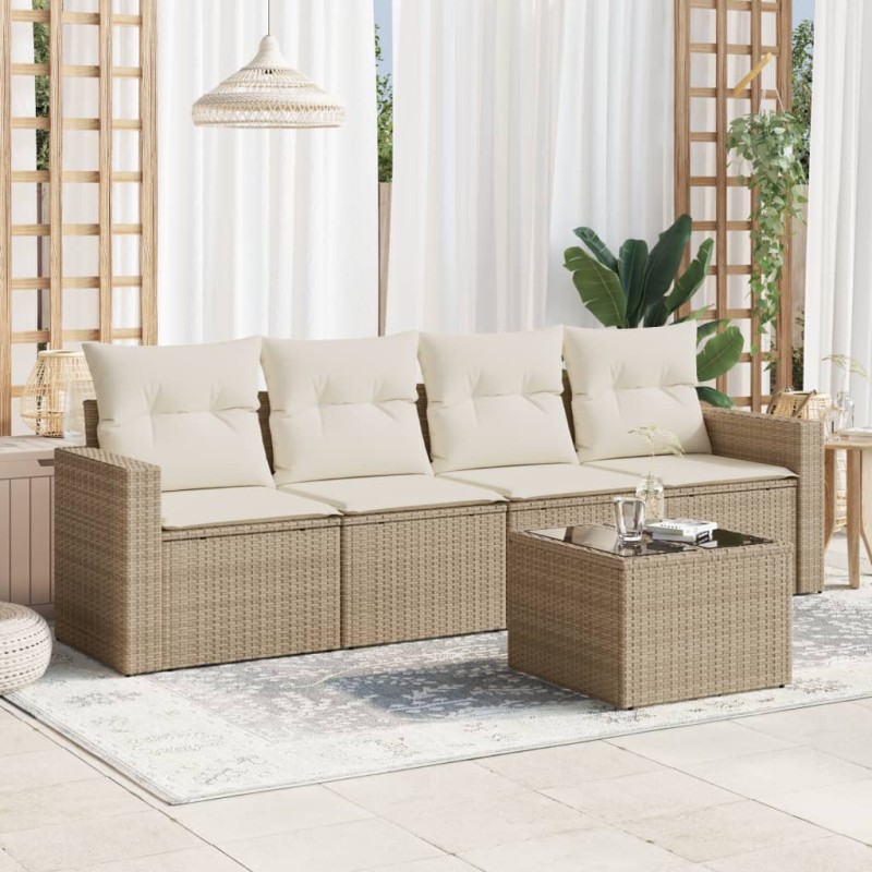 vidaXL Juego de sofás jardín con cojines 5 pzas ratán sintético beige vidaXL Juego de sofás jardín con cojines 5 pzas ratán sintético beige