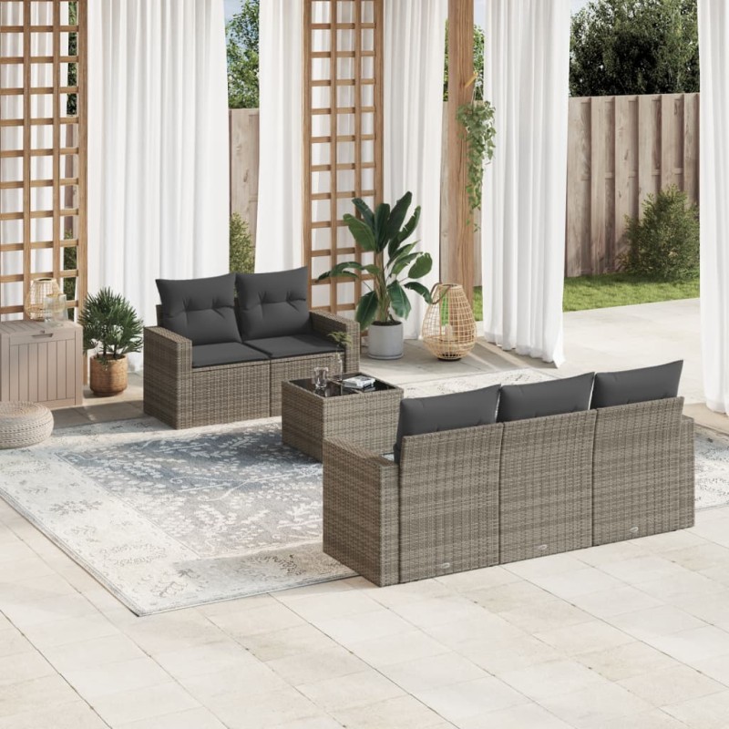 vidaXL Set de muebles de jardín 6 pzas y cojines ratán sintético gris vidaXL Set de muebles de jardín 6 pzas y cojines ratán sintético gris