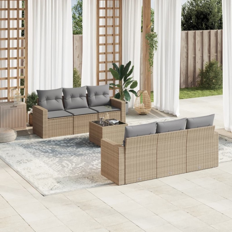 vidaXL Set sofás de jardín 7 piezas y cojines ratán sintético beige vidaXL Set sofás de jardín 7 piezas y cojines ratán sintético beige