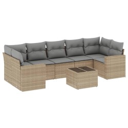 vidaXL Juego de sofás de jardín con cojines beige 8 pzas ratán PE