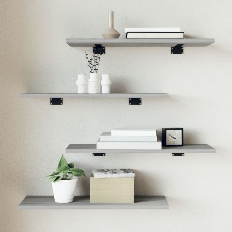 vidaXL Estantes pared 4 uds madera ingeniería gris Sonoma 60x20x1,5 cm