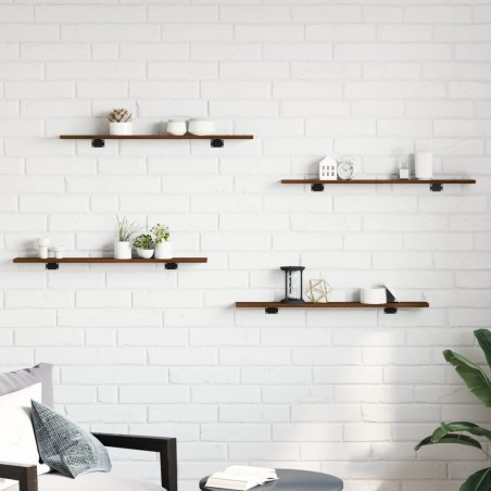 vidaXL Estantes pared 4 uds madera ingeniería marrón roble 80x10x1,5cm