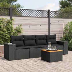 vidaXL Set de muebles de jardín 5 pzas y cojines ratán sintético negro