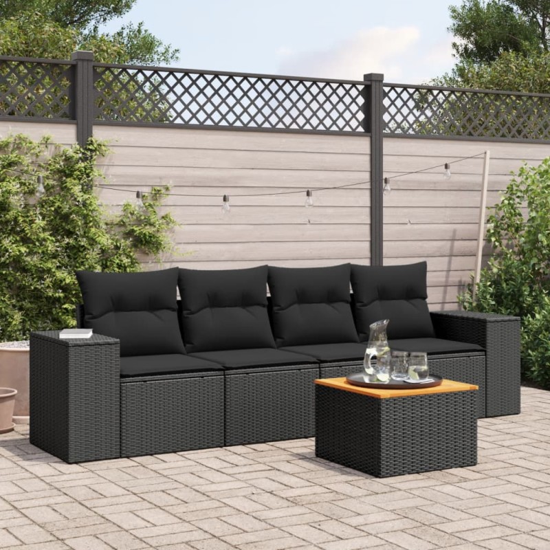 vidaXL Set de muebles de jardín 5 pzas y cojines ratán sintético negro vidaXL Set de muebles de jardín 5 pzas y cojines ratán sintético negro