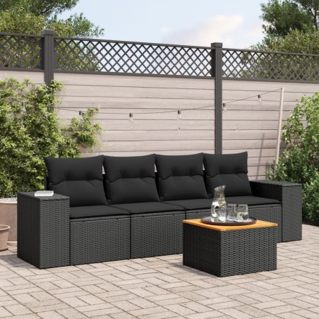 vidaXL Set de muebles de jardín 5 pzas y cojines ratán sintético negro