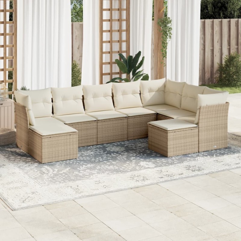 vidaXL Set de sofás de jardín 9 pzas con cojines ratán sintético beige