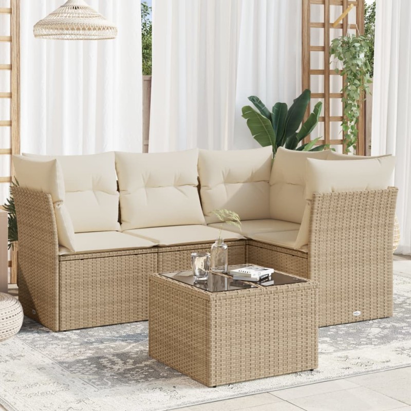 vidaXL Juego de sofás jardín con cojines 5 pzas ratán sintético beige vidaXL Juego de sofás jardín con cojines 5 pzas ratán sintético beige