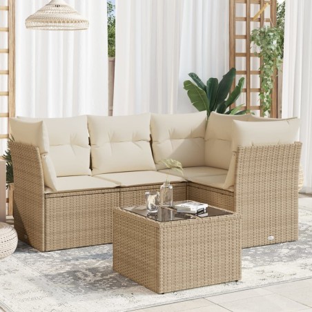 vidaXL Juego de sofás jardín con cojines 5 pzas ratán sintético beige