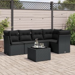 vidaXL Set de sofás de jardín 6 piezas y cojines ratán sintético negro
