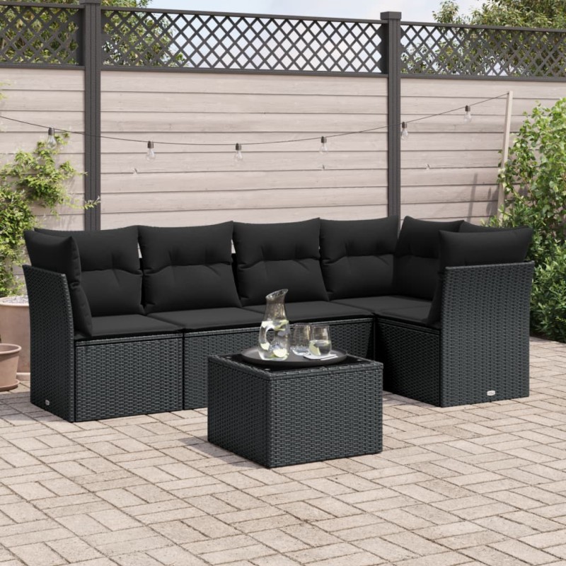 vidaXL Set de sofás de jardín 6 piezas y cojines ratán sintético negro vidaXL Set de sofás de jardín 6 piezas y cojines ratán sintético negro
