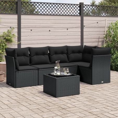 vidaXL Set de sofás de jardín 6 piezas y cojines ratán sintético negro