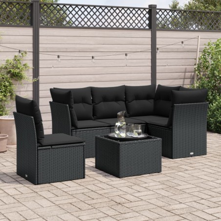 vidaXL Set de sofás de jardín 6 piezas y cojines ratán sintético negro